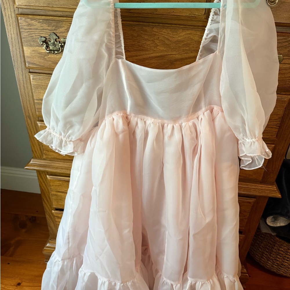 Selkie Blush Puff Sleeve Midi Dress - Picture 7 of 9